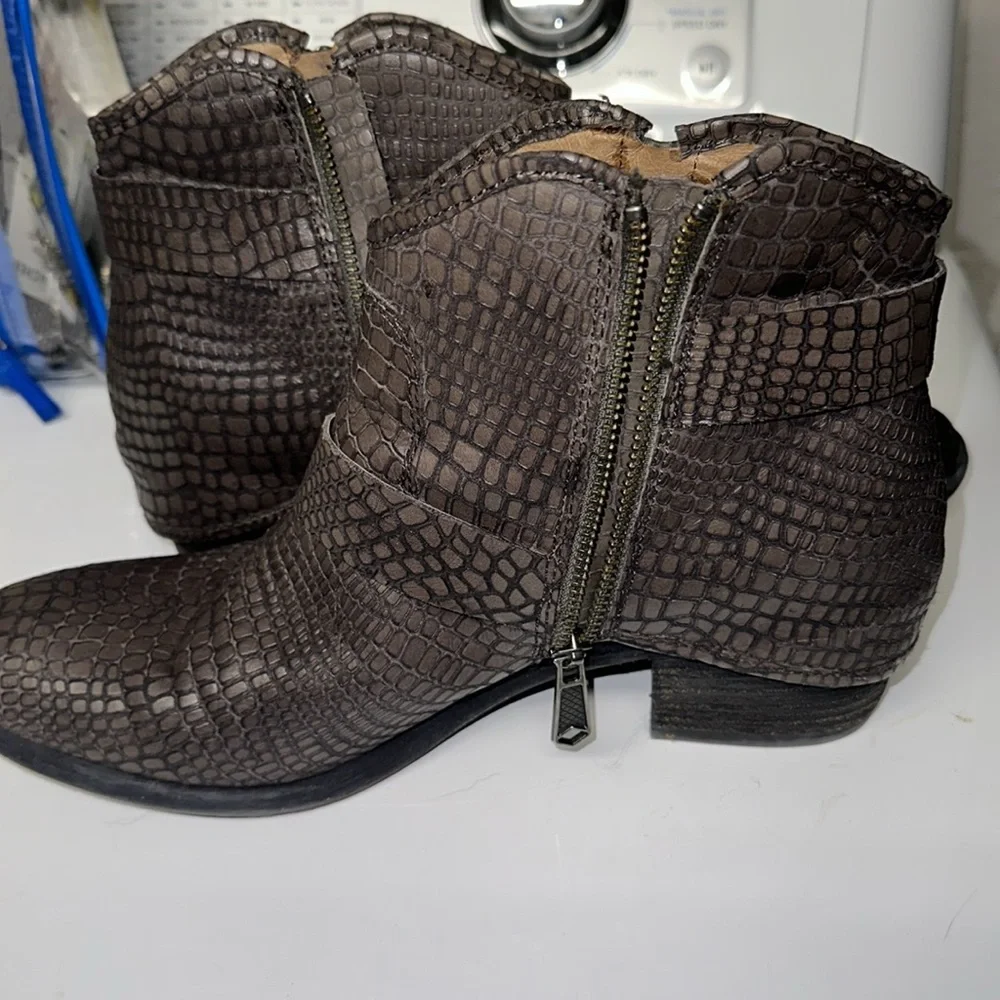 Donald J. Pliner Brown Croc-Embossed Ankle Booties